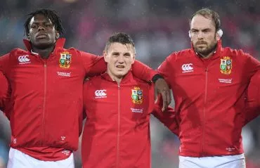 Wellington , New Zealand - 1 July 2017; British and Irish Lions players. from left, Maro Itoje, Jonathan Davies and Alun Wyn Jones during the Second Test match between New Zealand All Blacks and the British & Irish Lions at Westpac Stadium in Wellington, New Zealand. (Photo By Stephen McCarthy/Sportsfile via Getty Images)